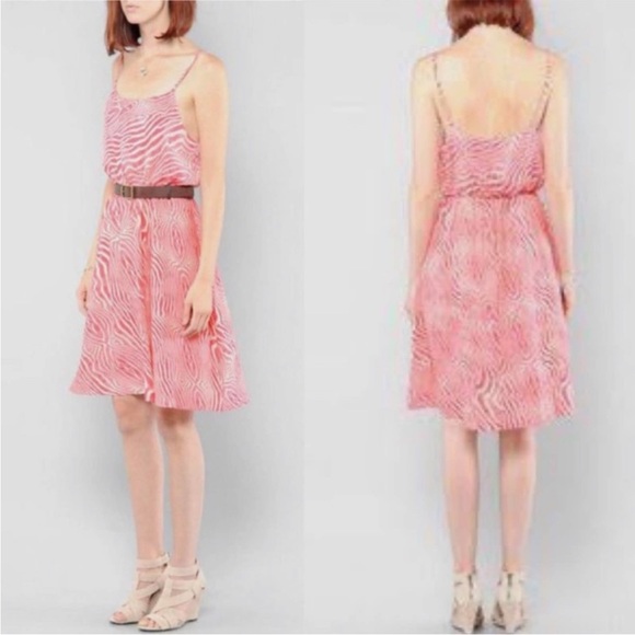 Alice + Olivia Pilar Pink Zebra Print Silk Blouson Tank Dress Elastic Waist XS - Picture 3 of 10